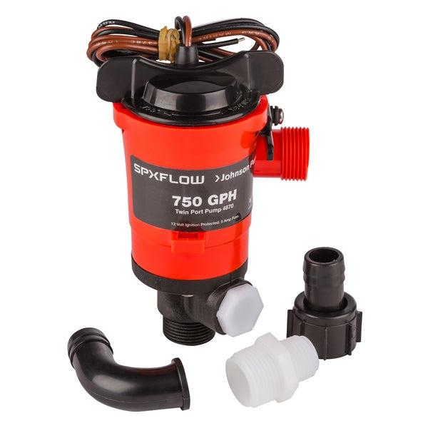 JOHNSONPUMP 750 GPH AERATOR./LIVEWELL PUMP, TWIN OUT 48703