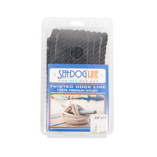 SEADOG TWISTED NYLON DOCK LINE 3/8" X 15 BLACK 301110015BK-1