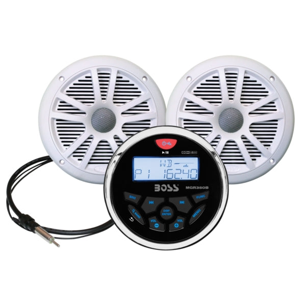 BOSS AUDIO RECEIVER W/SPEAKERS WH KIT MCKGB350W.6
