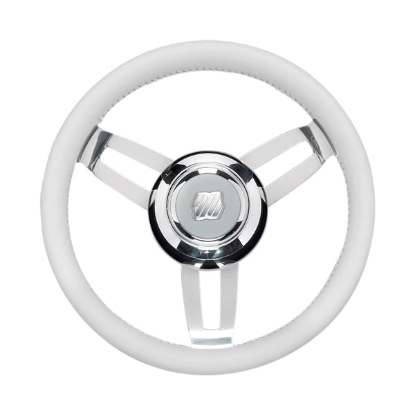 UFLEX GRIP WH LEATHER W/CHROME HUB 13.8" MOROSINI L/CH/W