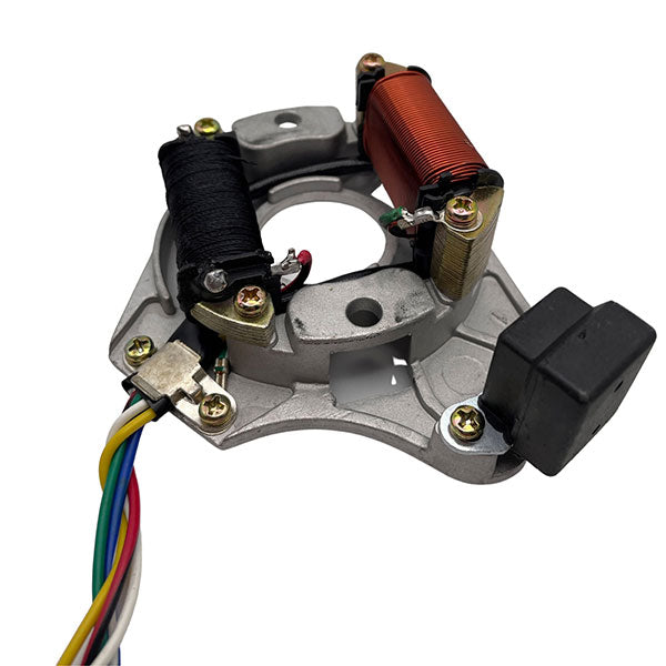 MOGO PARTS STATOR, 2-COIL WITH MOUNT PLATE (5+2 WIRE) 08-0201