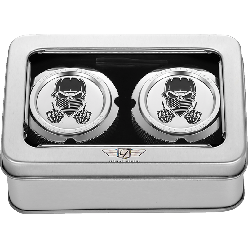 FIGURATI DESIGNS FRONT AXLE NUT COVERS SILVER WITH MASKED SKULL FD29-FAC-SS