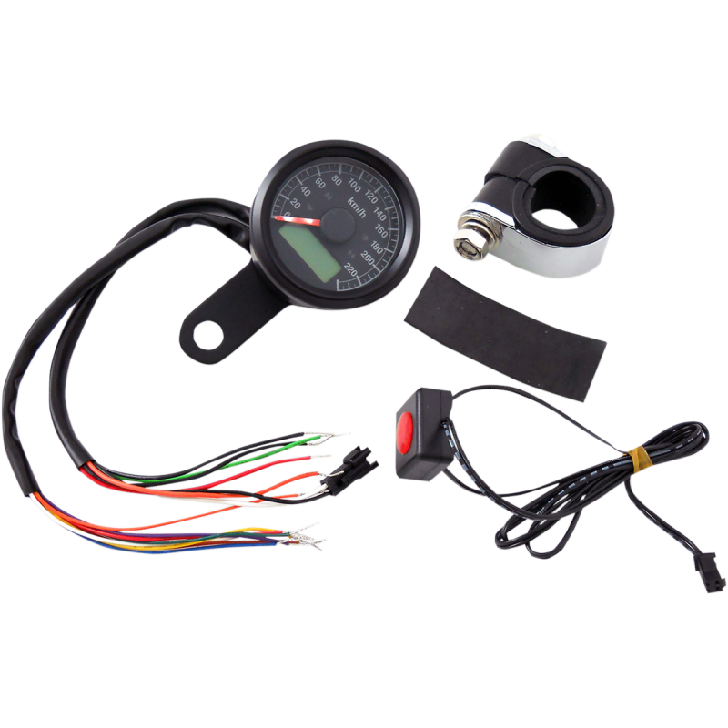 DRAG SPECIALTIES SPEEDO W/4LTS KPH BLK/BLK 77902K