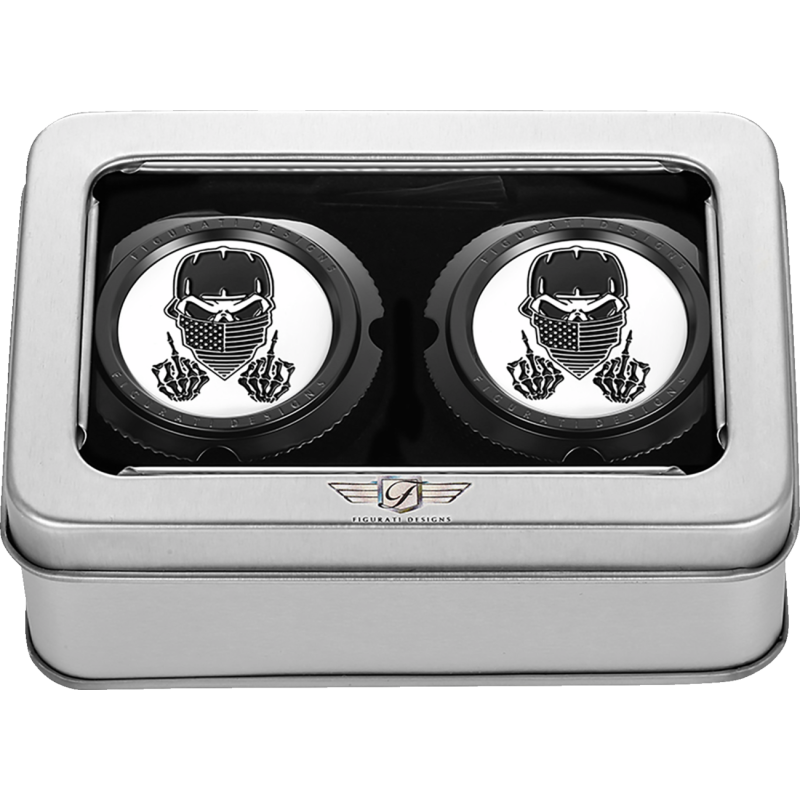 FIGURATI DESIGNS FRONT AXLE NUT COVERS BLACK WITH MASKED SKULL FD29-FAC-BLK