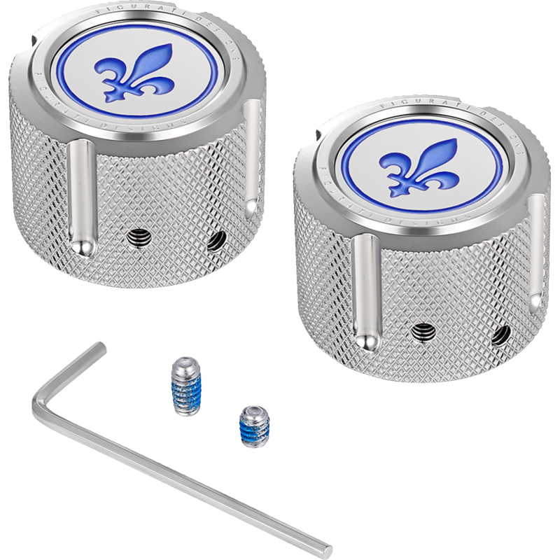 FIGURATI DESIGNS BLUE FLEUR-DE-LIS FRONT AXLE NUT COVER SILVER FD05-FAC-SS