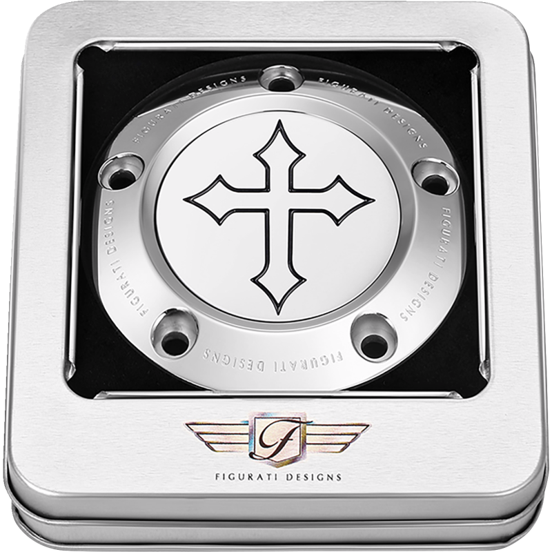 FIGURATI DESIGNS TIMING COVER SILVER WITH CROSS, 5-HOLE FD41-TC-5H-SS