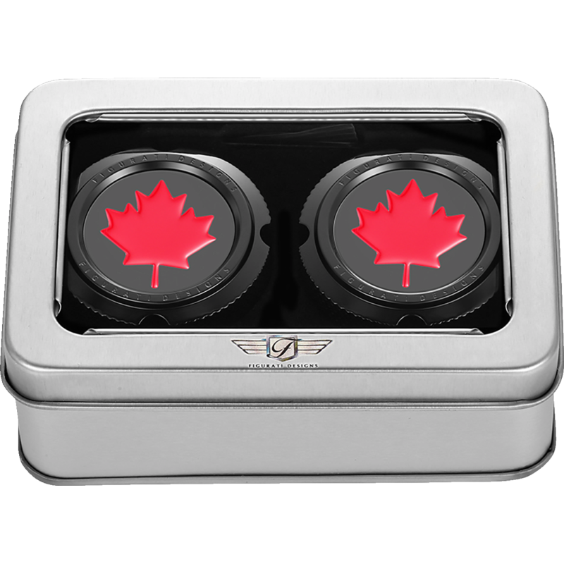 FIGURATI DESIGNS RED MAPLE LEAF FRONT AXLE NUT COVER BLACK FD03-FAC-BK