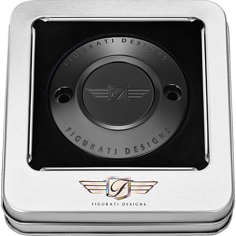 FIGURATI DESIGNS TIMING COVER BLACK WITH FIGURATI DESIGNS LOGO, 2-HOLE FD01-TC-2H-BLK