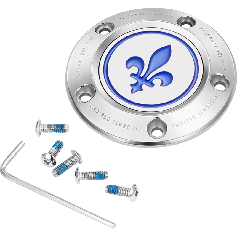 FIGURATI DESIGNS BLUE FLEUR-DE-LIS TWIN CAM TIMING COVER SILVER FD05-TC-5H-SS