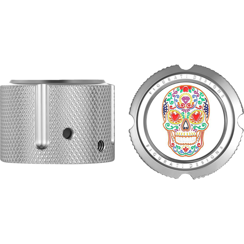 FIGURATI DESIGNS FRONT AXLE NUT COVERS SILVER WITH SUGAR SKULLS FD30-FAC-SS