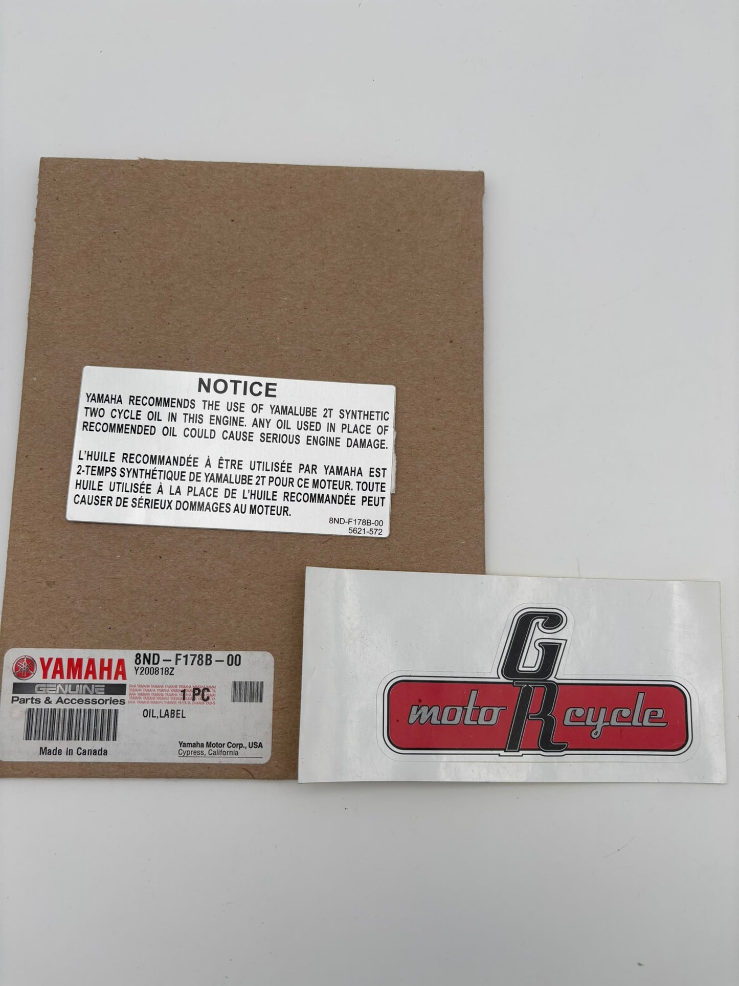 YAMAHA LABEL OIL 8ND-F178B-00-00 Y256