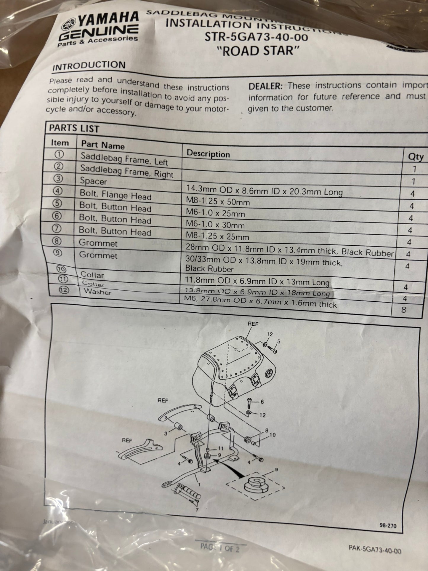 YAMAHA SADDLEBAG MOUNTING HARDWARE STR-5GA73-40-00 YBOX