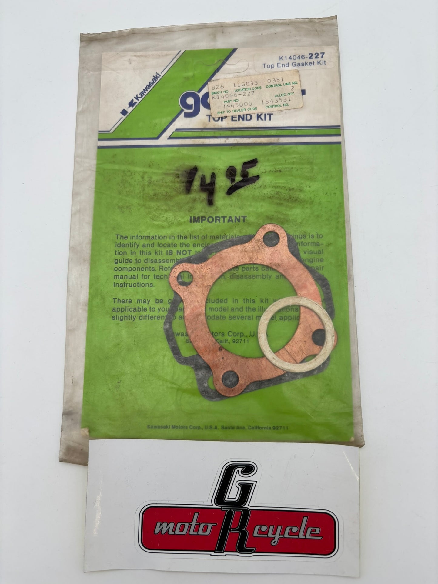 KAWASAKI TOP END GASKET KIT SET ( 11004-033 11009-031 18067-004 ) K14046-227 K48