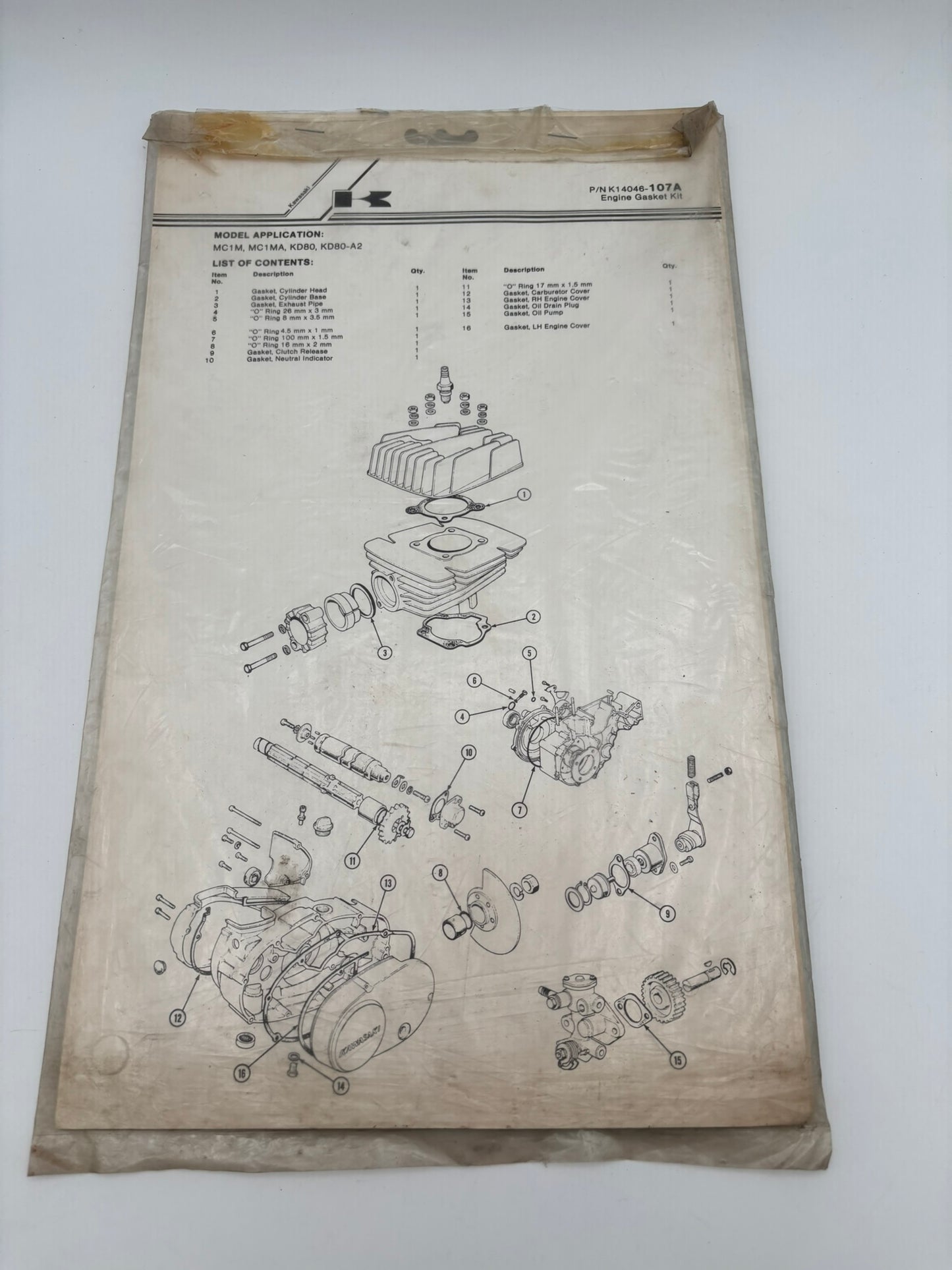 KAWASAKI MC1M MC1MA KD80 KD80-A2 ENGINE GASKET KIT SET COMPLETE K14046-107A K48