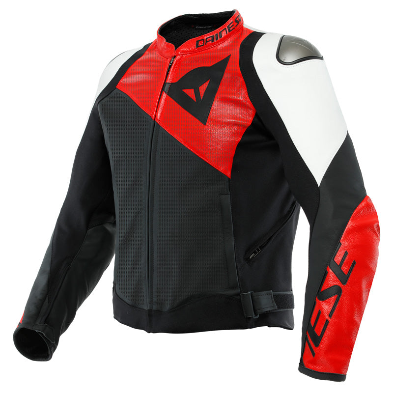 DAINESE SPORTIVA LTHR JKT PERF BLACK-MATT/LAVA-RED/WHITE 1533873-25A-48