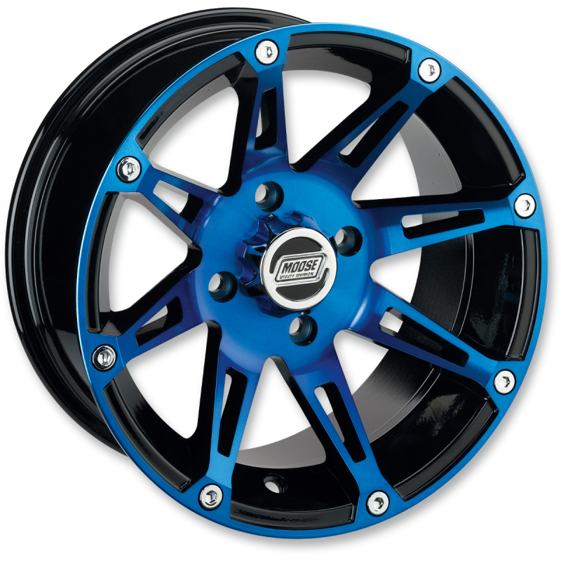 MOOSE UTILITY DIVISION TYPE 387X 14X7 4/110 4+3 MACHINED W/BLACK-BLUE 387MOL147110BWB4