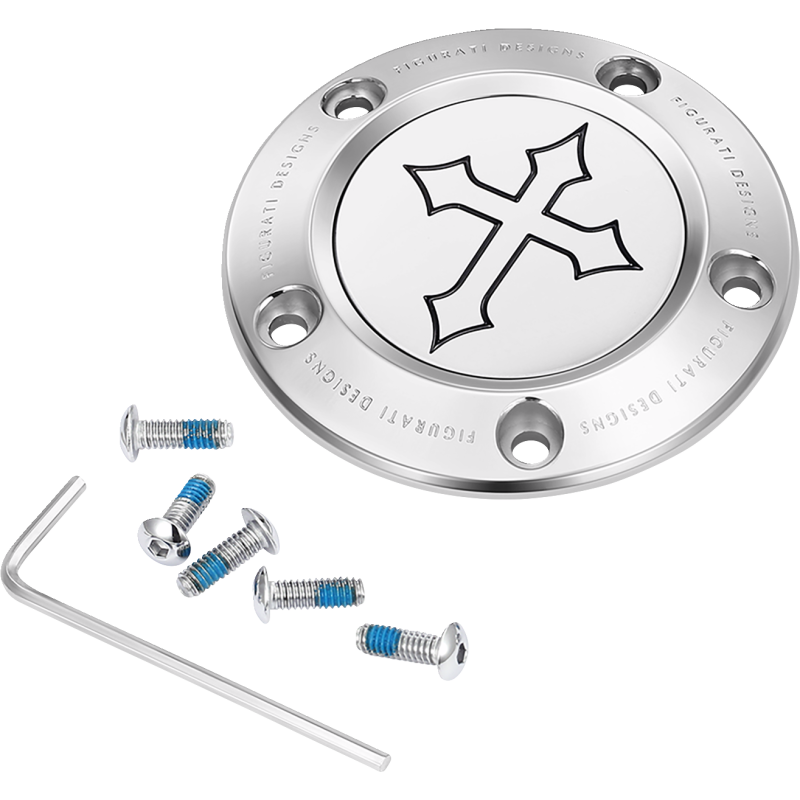 FIGURATI DESIGNS TIMING COVER SILVER WITH CROSS, 5-HOLE FD41-TC-5H-SS