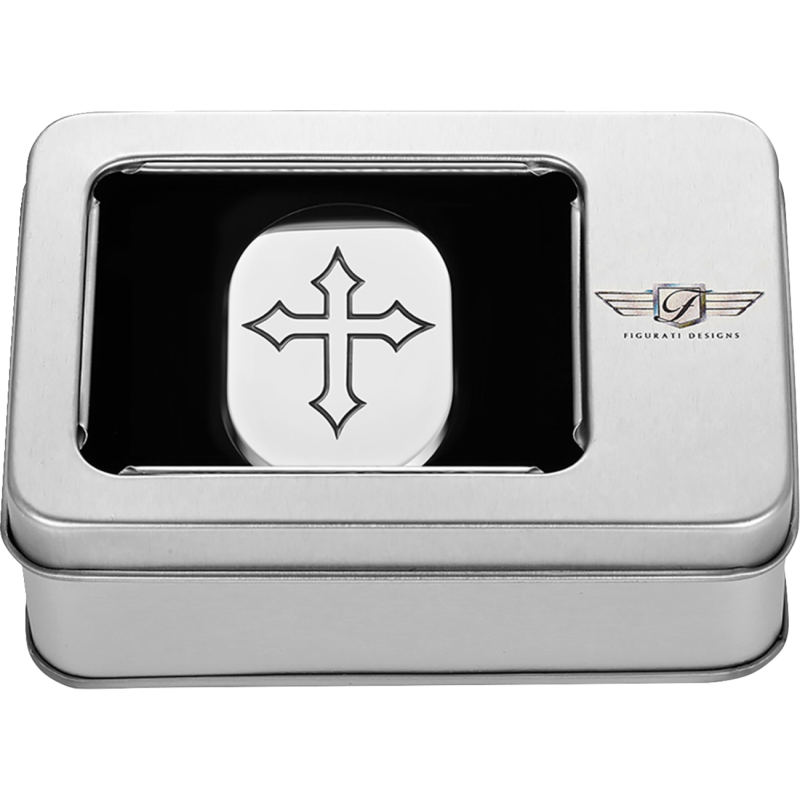 FIGURATI DESIGNS BACK FENDER COVER SILVER WITH MALTESE CROSS-LEFT FD41-AC-SS-LT