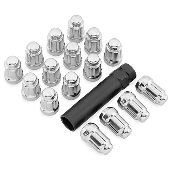CARLSTAR CHROME LUG NUTS 16PK 12MM X 1.25IN TAPERED SPLINED WITH KEY ALUG21BX