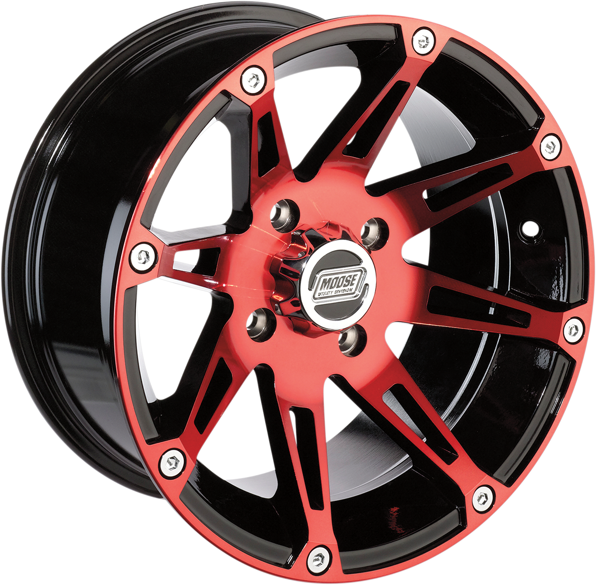 MOOSE UTILITY DIVISION TYPE 387X 14X8 4/110 4+4 MACHINED W/BLACK-RED 387MOL148110BWR4