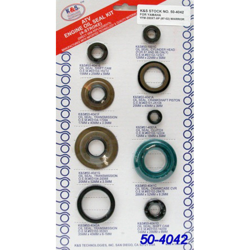 K&S SEAL KIT 9P YFM350X/R/S 87-07RAPTOR 08-10 50-4042
