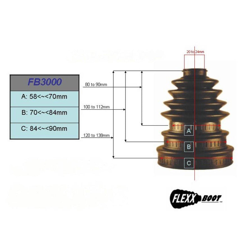 FLEXX BOOT UNIVERSAL CV BOOT ATV 20-24MM CLIPS  GREASE FB3000