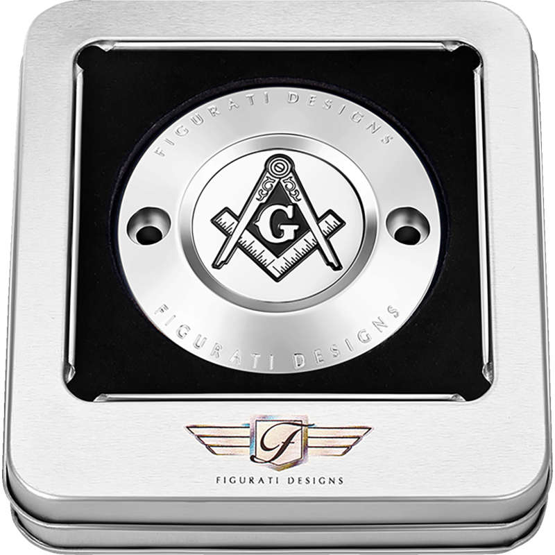 FIGURATI DESIGNS TIMING COVER SILVER WITH MASONIC EMBLEM, 2-HOLE FD42-TC-2H-SS