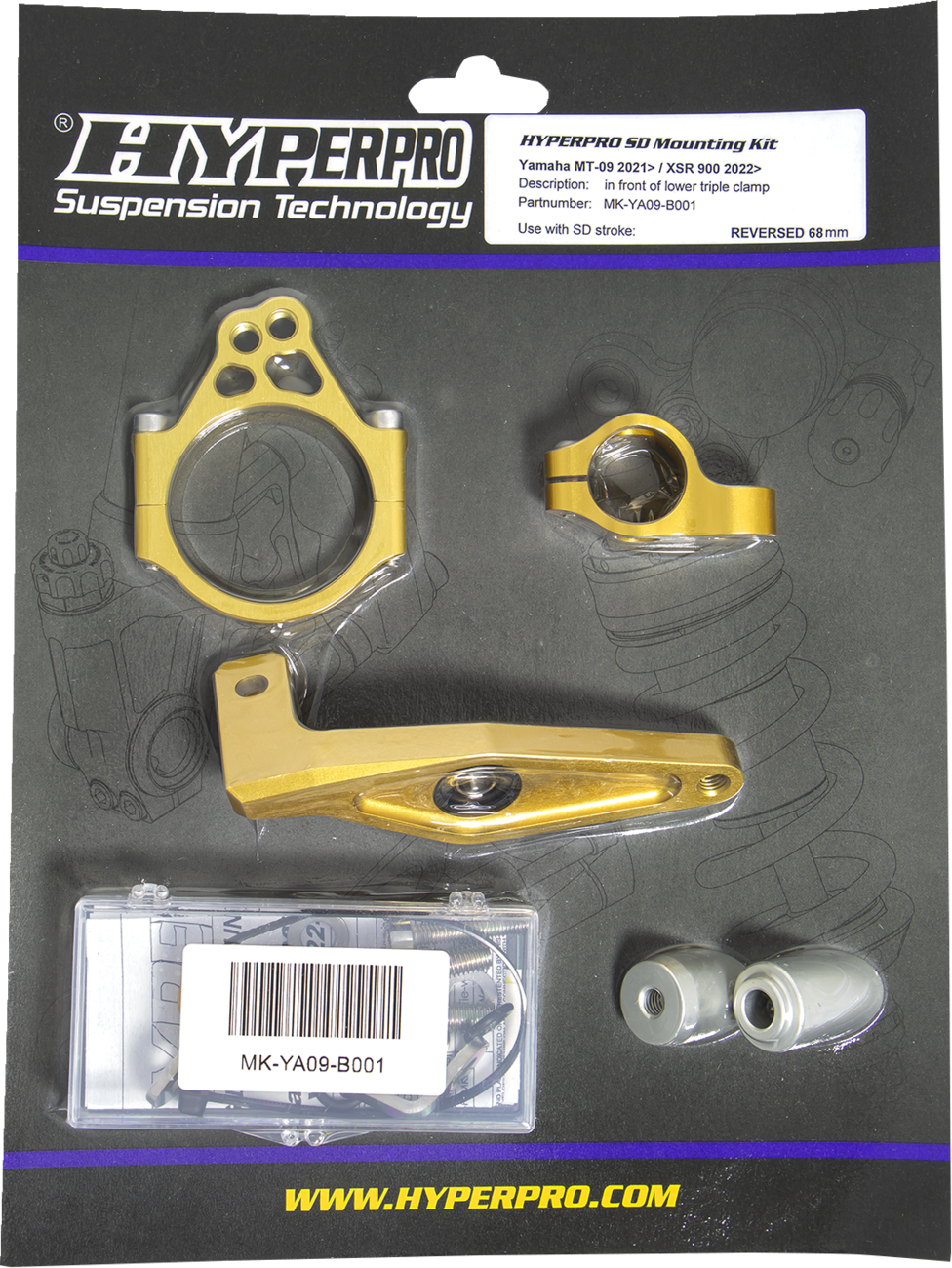 HYPERPRO SD MOUNT. KIT  GOLD YAMAHA MT-09/XSR 900 MK-YA09-B001