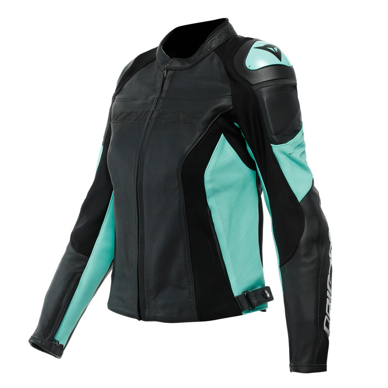 DAINESE RACING 4 LADY LTHR JACKET PERF. BLK/ACQUA-GREEN 2533849-26F-48