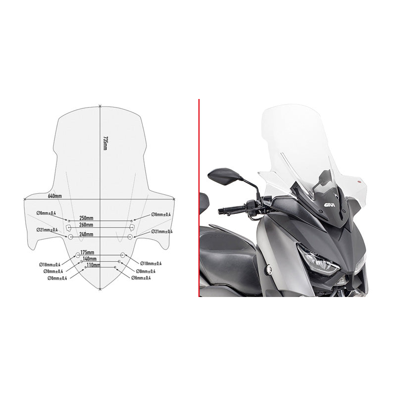 GIVI CLEAR WINDSCREEN YAMAHA X-MAX 300 D2136ST
