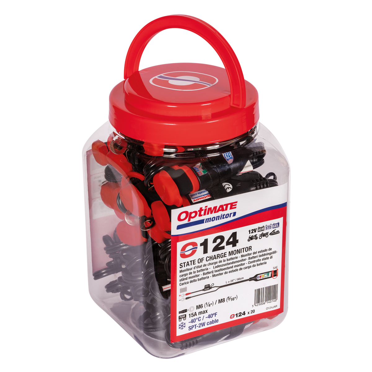 TECMATE O-124 BATTERY LEAD W/LED JAR QTY 20 O-124JAR (X20)