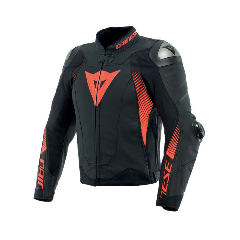 DAINESE SUPER SPEED 4 LTHR JKT MAT BLK/FLUO RED 56 1533870-51G-56