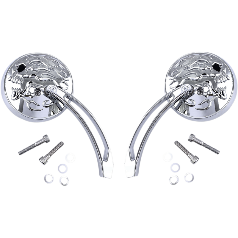 DRAG SPECIALTIES MIRROR CHR FLAME SKL 4.5" M60-6615C