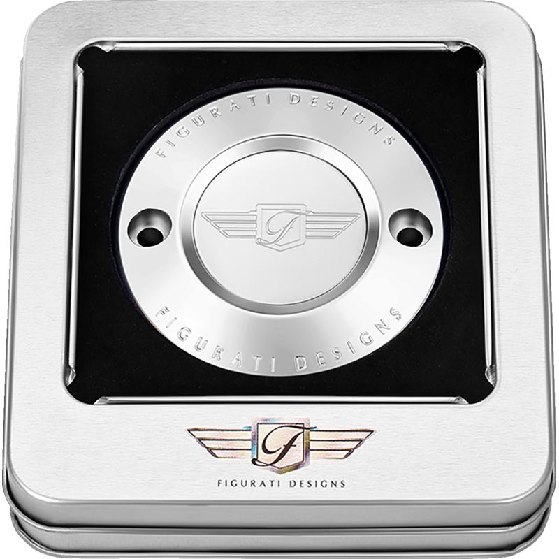 FIGURATI DESIGNS TIMING COVER SILVER WITH FIGURATI DESIGNS LOGO, 2-HOLE FD01-TC-2H-SS