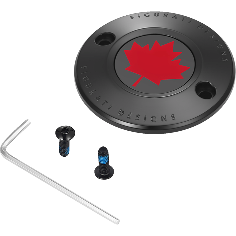 FIGURATI DESIGNS RED MAPLE LEAF TIMING COVER M8 BLACK FD03-TC-2H-BK