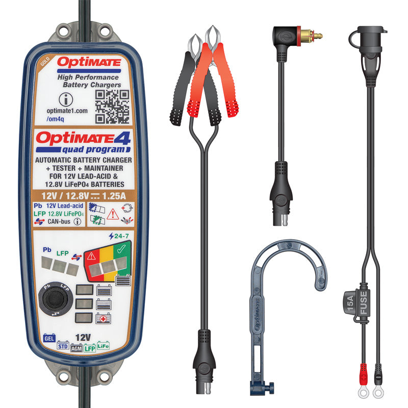 TECMATE OPTIMATE 4 QUAD PROG 9-STEP 12V/12.8V 1.25A CHARG TM-631PR