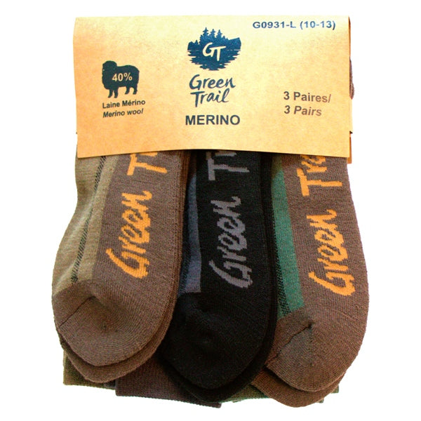 GREENTRAIL SOCKS MERINO 3 PAIR L 10-13 QTY 6 G0931-04-L