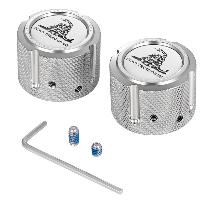 FIGURATI DESIGNS FRONT AXLE NUT COVERS SILVER WITH DON'T TREAD ON ME FD40-FAC-SS