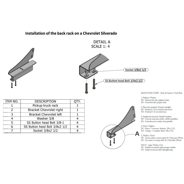 BISON TRUCK RACKS BRACKET CHEVROLET BISON BR200-102C-K