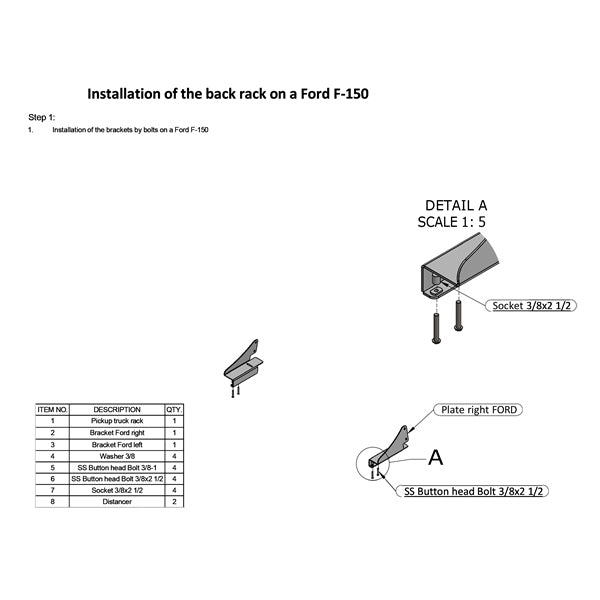 BISON TRUCK RACKS BRACKET FORD F150 BISON BR200-103F-K