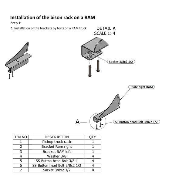 BISON TRUCK RACKS  BRACKET RAM 1500 BISON BR200-104R-K