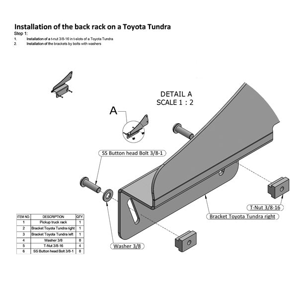 BISON TRUCK RACKS BRACKET TOYOTA TUNDRA BISON BR200-105T-K