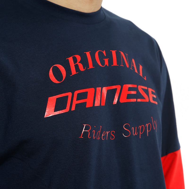 DAINESE PADDOCK T-SHIRT LS BLACK-IRIS/LAVA-RED/LAVA-RED 1896840-70F-L