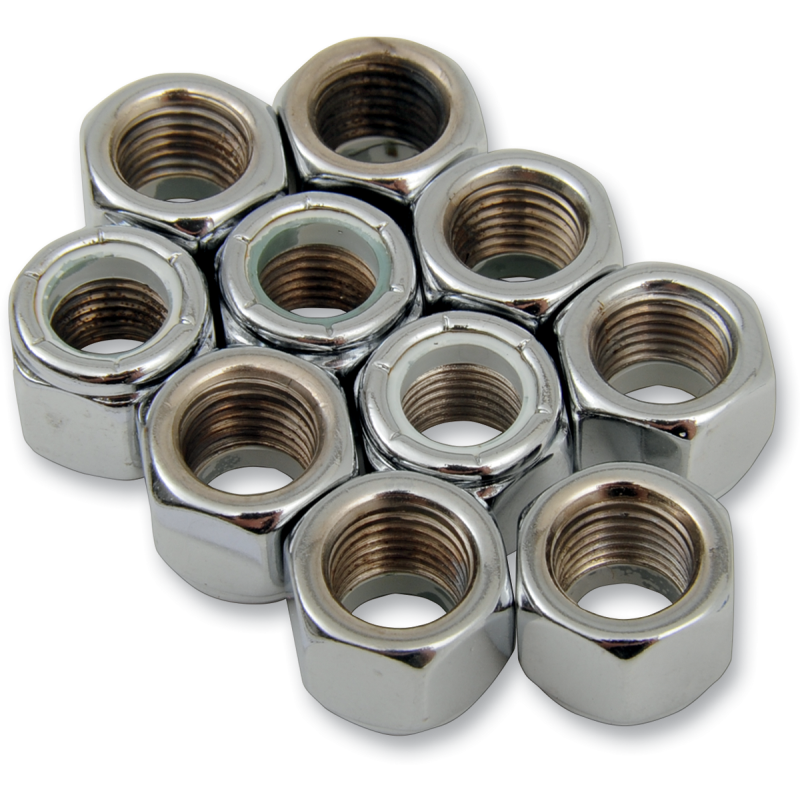 DRAG SPECIALTIES 3/8-24 NYLOCK HEX NUTS(10) CY-CHROME MPB278