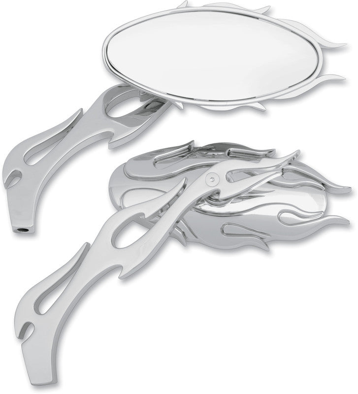 DRAG SPECIALTIES FLAME OVAL MIRROR CHROME (PR) 0640-0484