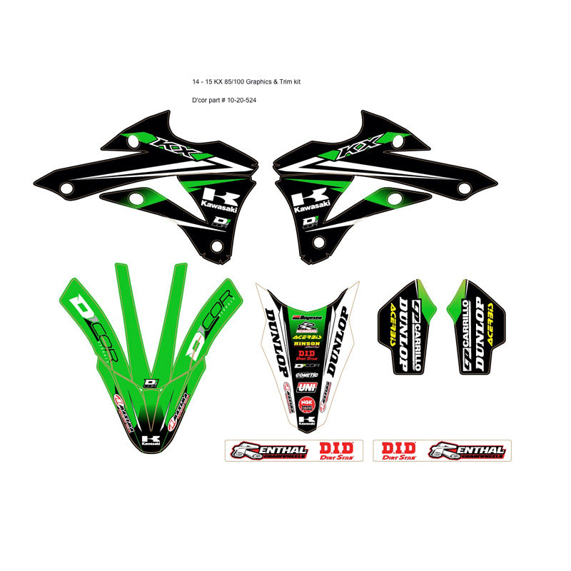 D'COR VISUALS GRAPHIC/TRIM KIT 16 TEAM GREEN KX85 (14-16) 10-20-524