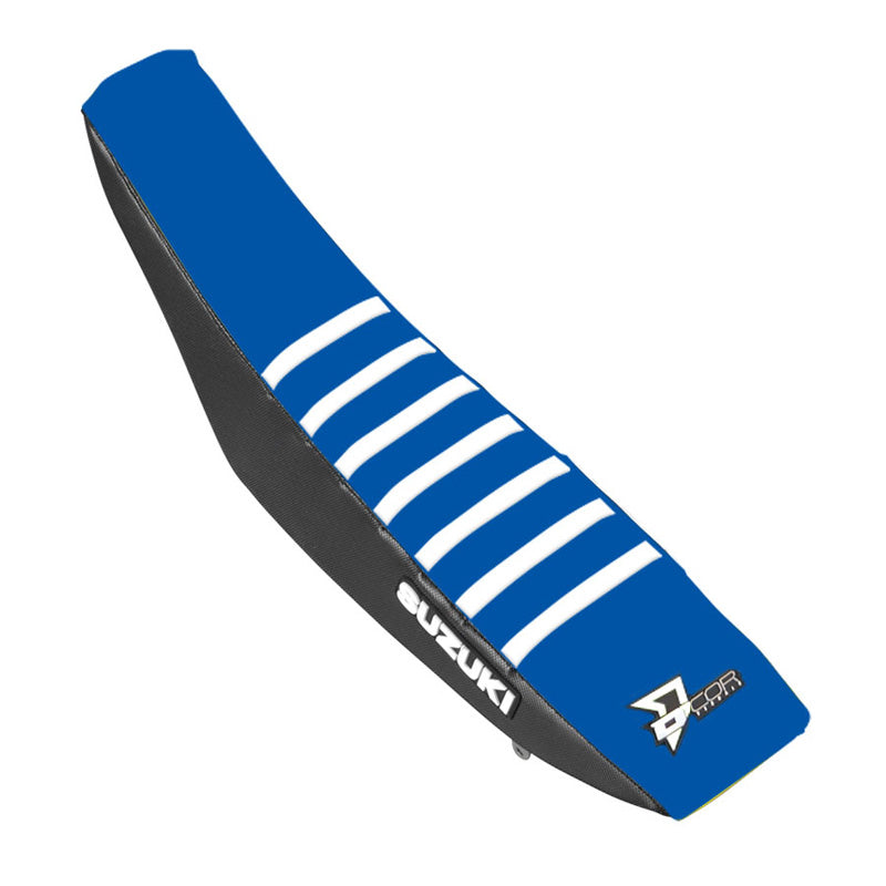 D'COR VISUALS SEAT COVER BLK/BLU WHT SUZRMZ250(19-25)450(18-25) 30-40-460