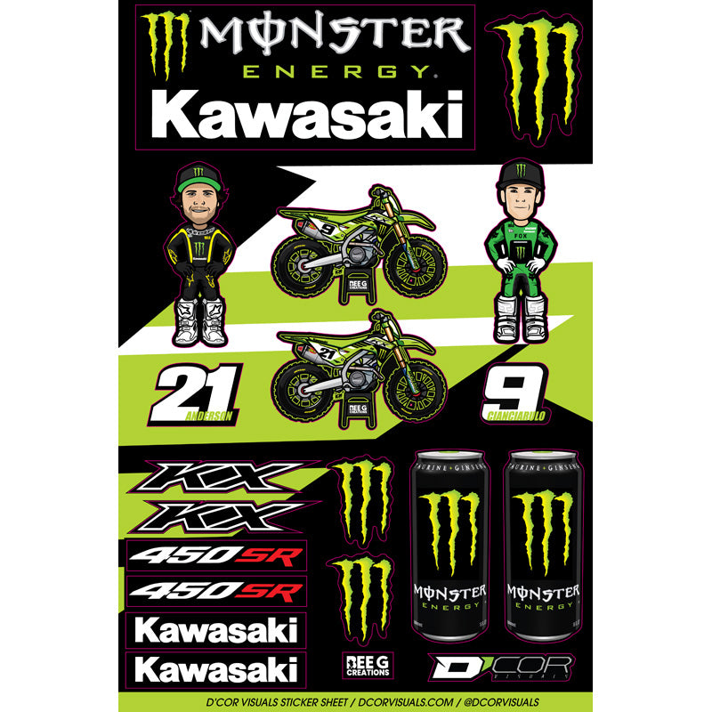 D'COR VISUALS DECAL SHEET 12MM TEAM MONSTER KAWASAKI 40-20-118