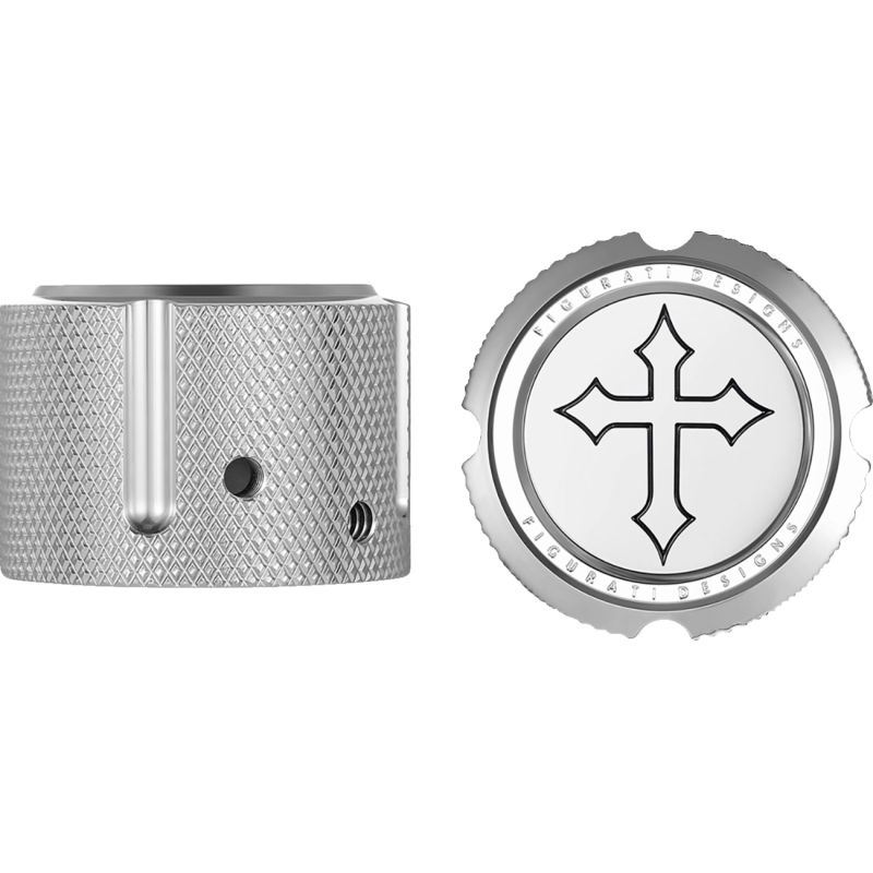 FIGURATI DESIGNS FRONT AXLE NUT COVERS SILVER WITH CROSS FD41-FAC-SS