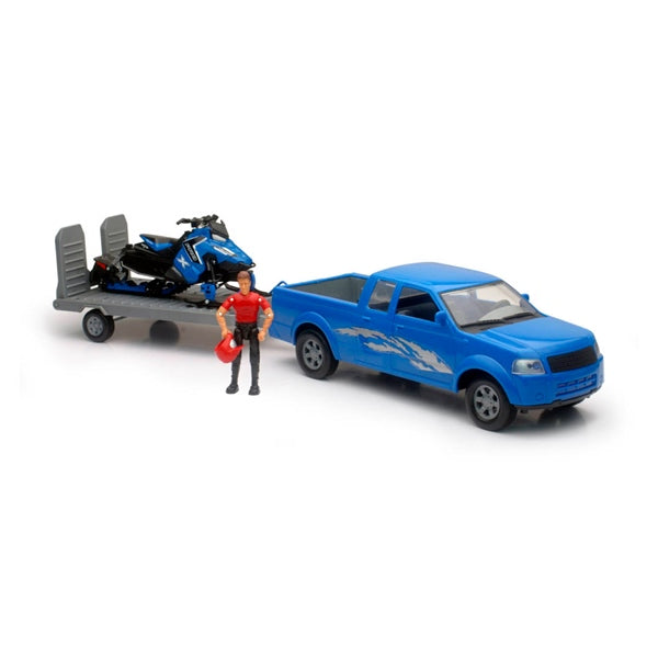 NEW RAY TOYS SCALE MODEL 1:18 PICK UP W/POL SNWMOBIL SS-37406A